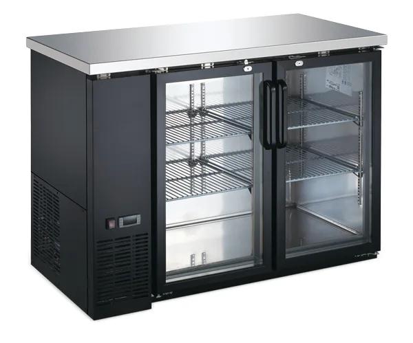 Omcan USA 59058 2‑Sec Bar Cooler, 48‑4/5" W, 11.2 cu ft, Black, Glass, R290, 33‑40°F, 346W 115V
