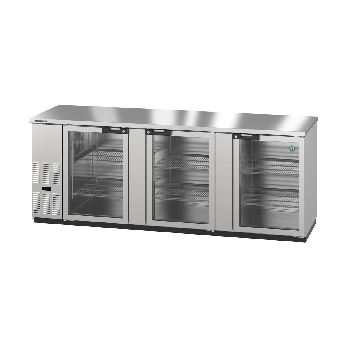 Hoshizaki BB95-G-S 95" Three Section 3 Swinging Glass Door Back Bar Cooler, 32.53 cu. ft.