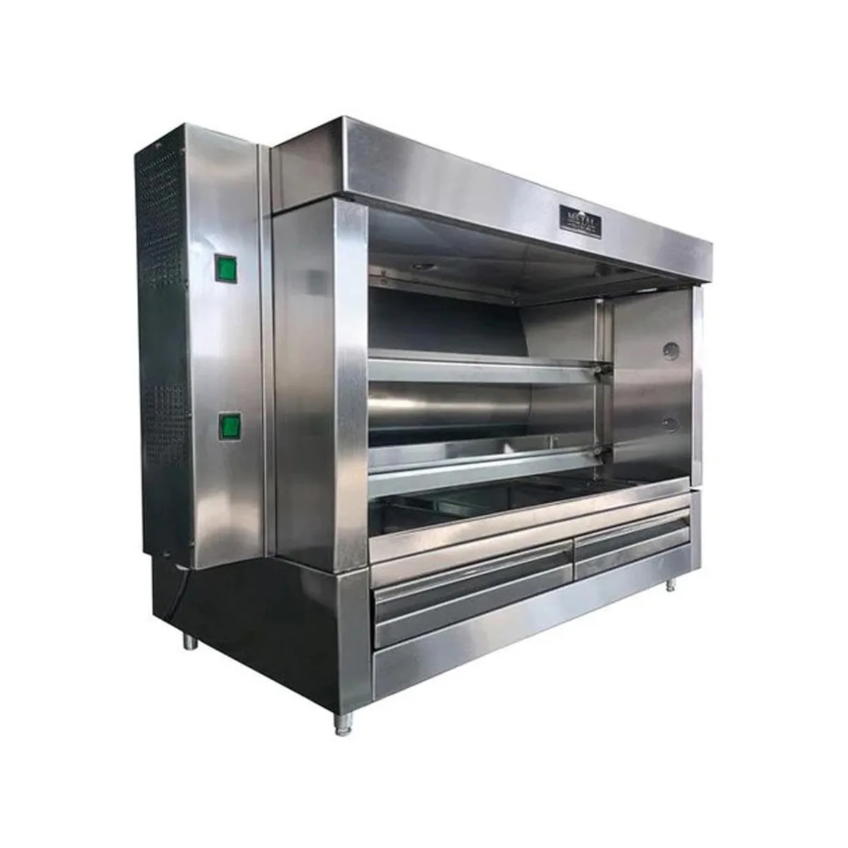 AMPTO FRG2VE Rotisserie Gas Oven w/ 2 Spits, Sliding Doors, 8-Chicken Capacity