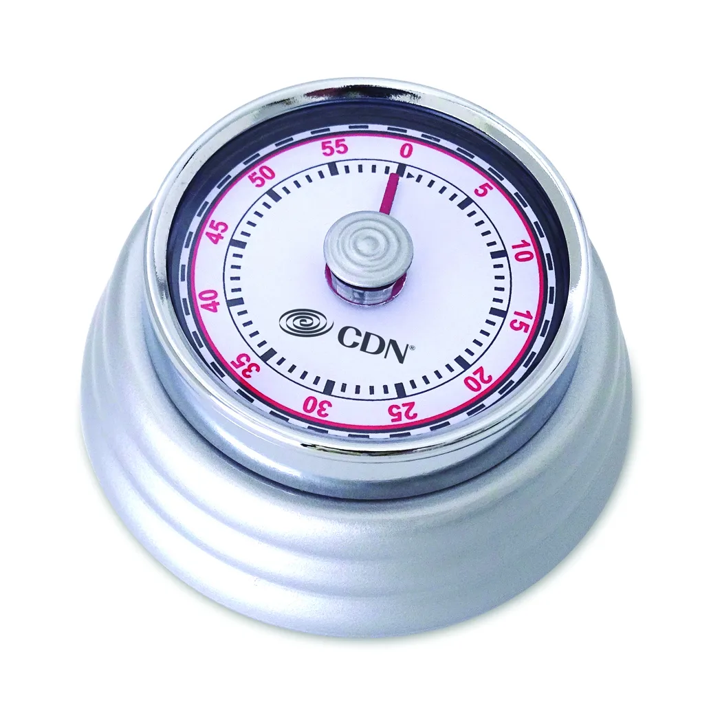 CDN MT4-S Mechanical Timer, 1‑Hour By Min, 2" Face, ABS Plastic, 430 Stainless Steel, Silver
