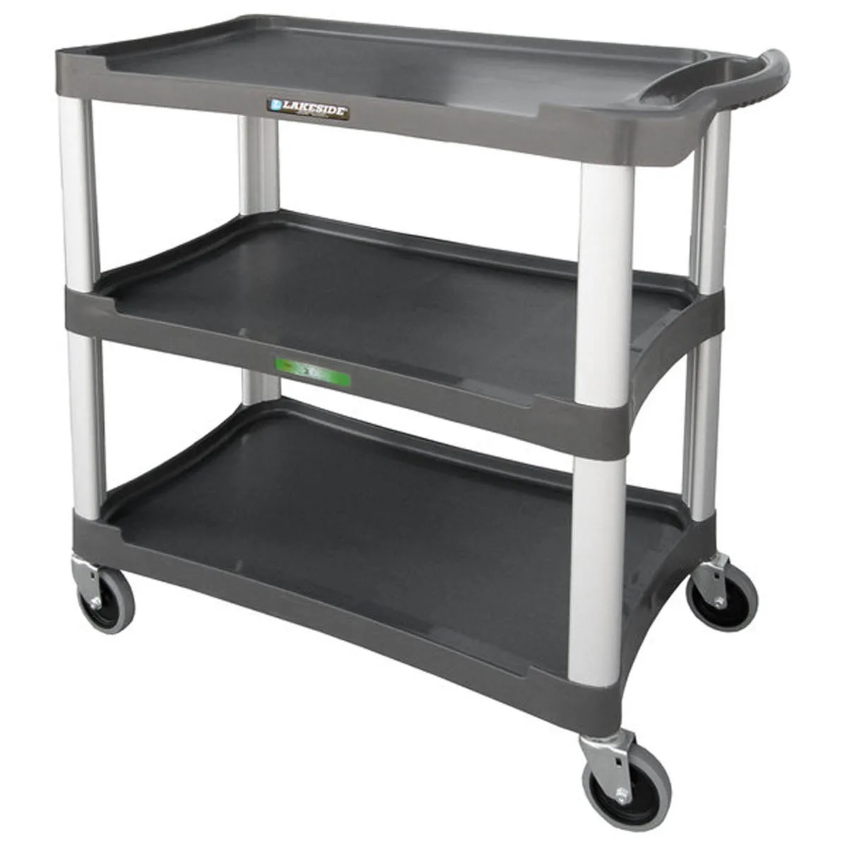 Lakeside 2503 Charcoal Plastic 3 Shelf Utility Cart - 36"W x 18-1/2"D x 35"H