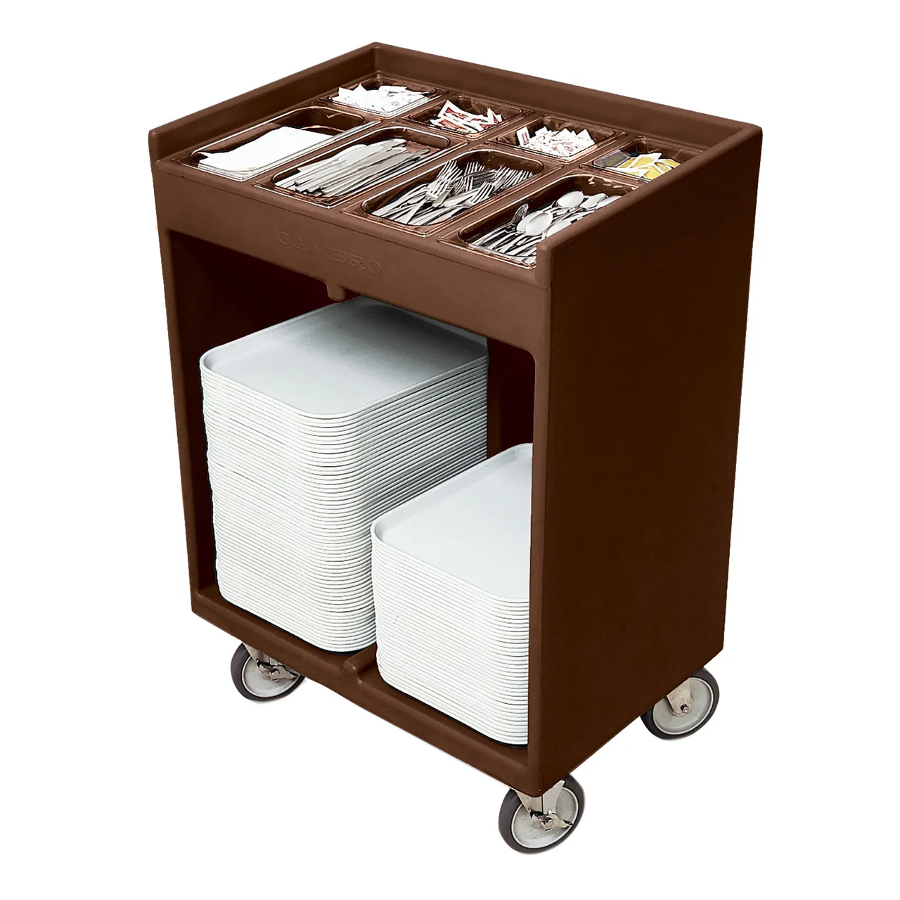 Cambro TC1418131 Dark Brown Tray & Silver Cart with Pans & Vinyl Cover, (8) Compartments