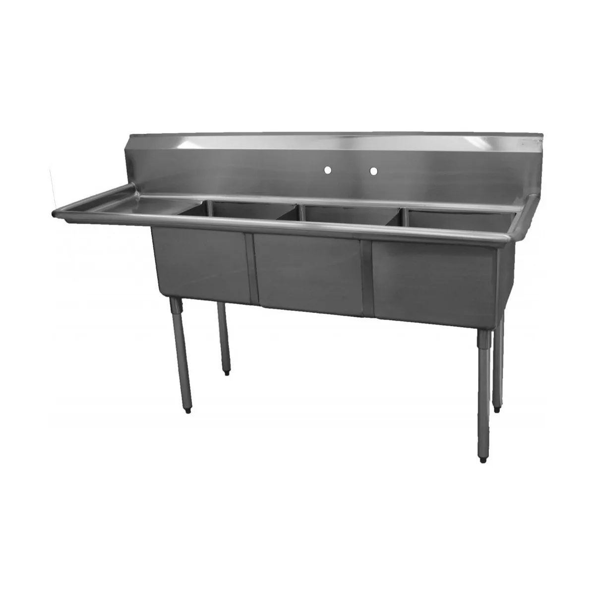 Serv-Ware D3CWP1620L-18 68" Three Compartment Sink, 16"W x 20"L Bowl With Left-Hand Drainboard