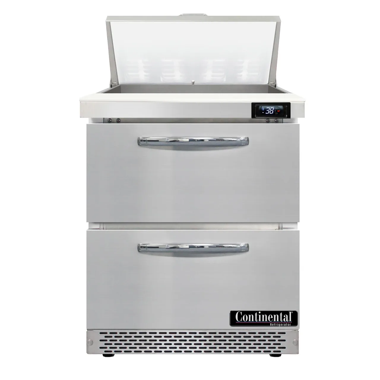 Continental Refrigerator SW27N8-FB-D 27" One Section Sandwich / Salad Prep Table w/ 2 Drawers, 8 Pans