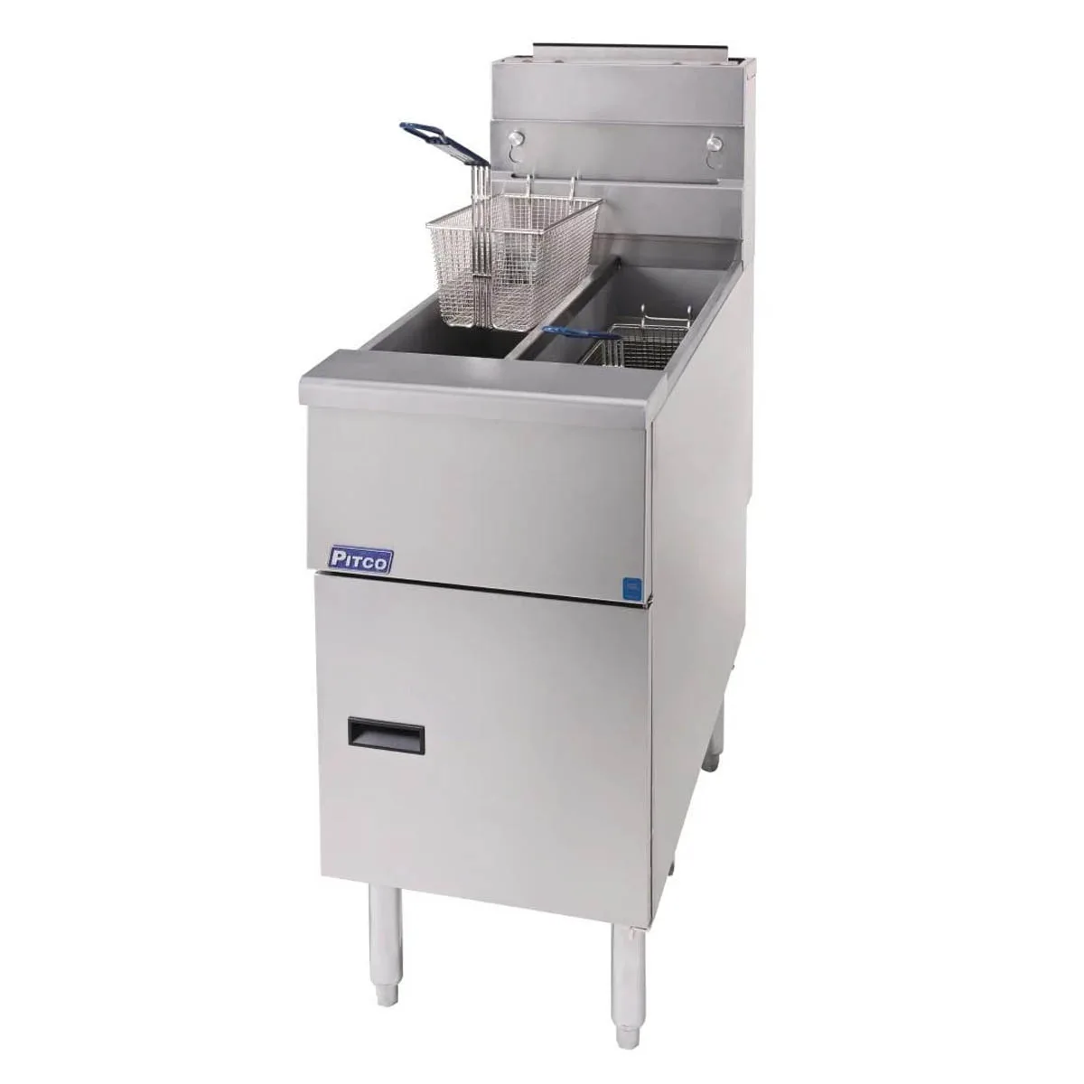Pitco SG14T-S Split Pot Floor Model Gas Fryer w/ (2) 25 lbs Frypots, Millivolt Control, 100,000 BTU