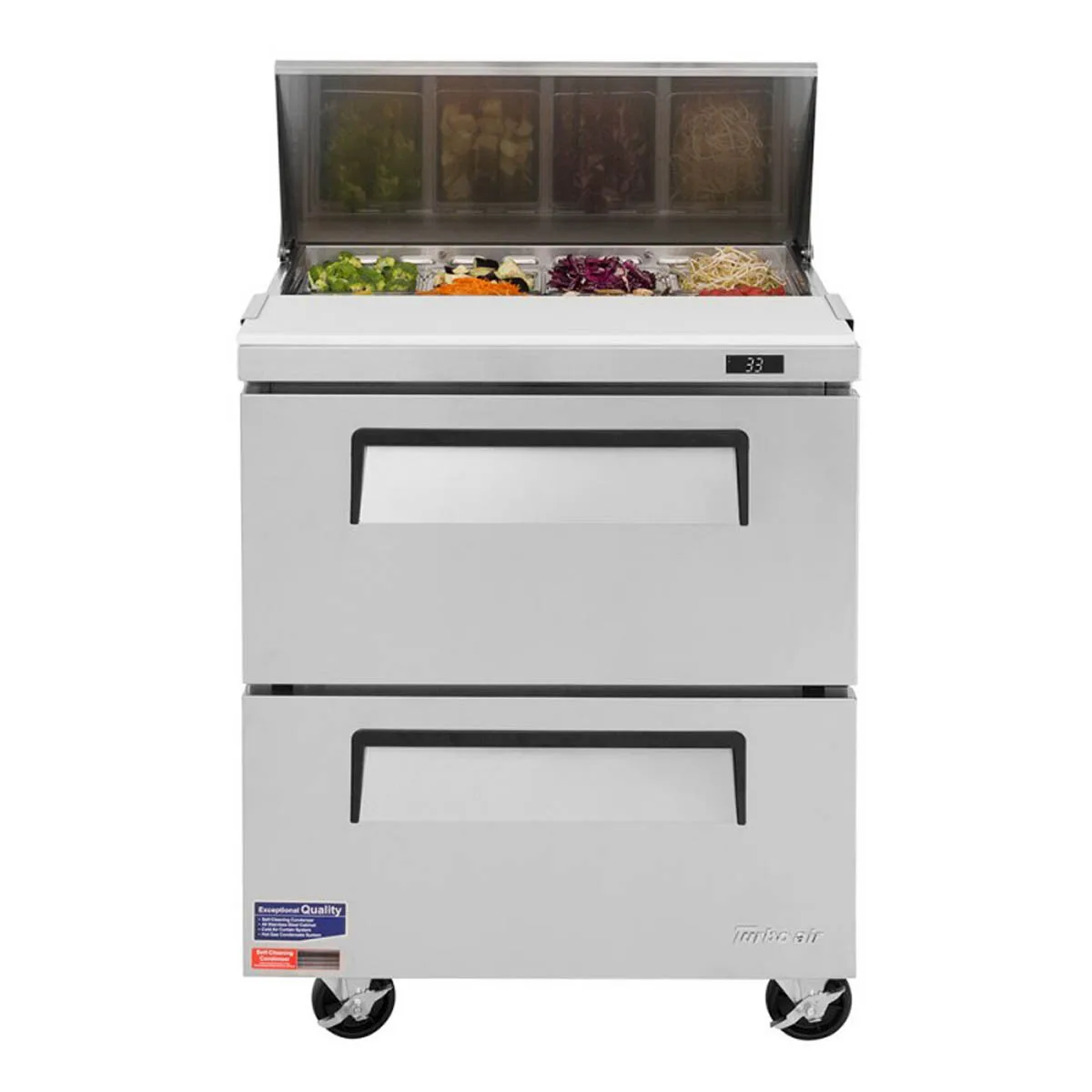 Turbo Air TST-28SD-D2-N 27" One Section Sandwich / Salad Prep Table w/ 2 Drawers, 8 Pans
