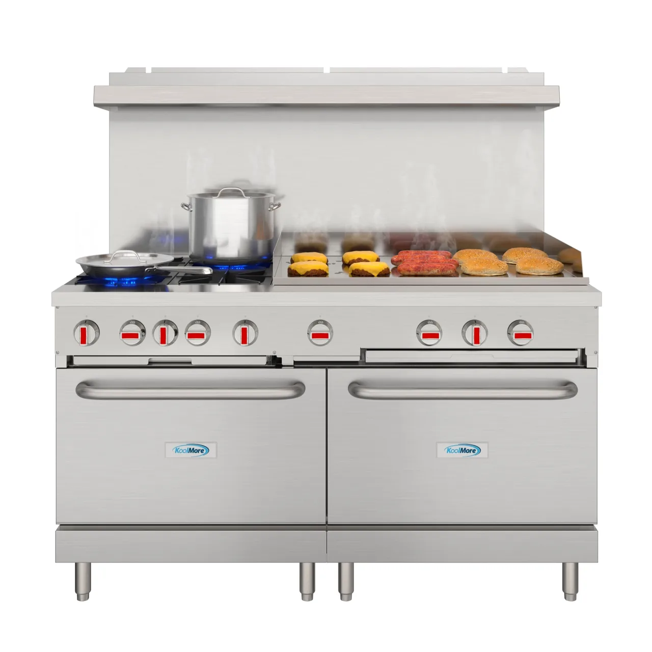 Koolmore KM-CRG364-NG Commercial Range, 60"W, (3) 20, 000 Btu Burners