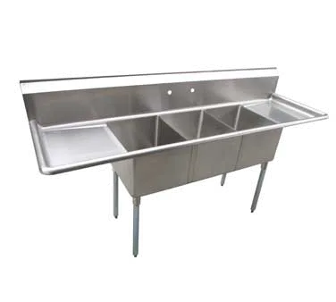 Serv-Ware D3CWP16202-18-V 84" Three Compartment Sink, 16"W x 20"L 3 Bowl With 2 Drainboards