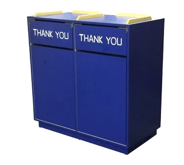 American Tables & Seating TR3 Trash Receptacle, 45"W x 23"D x 45"H, double, swing door with "Thank You" in white