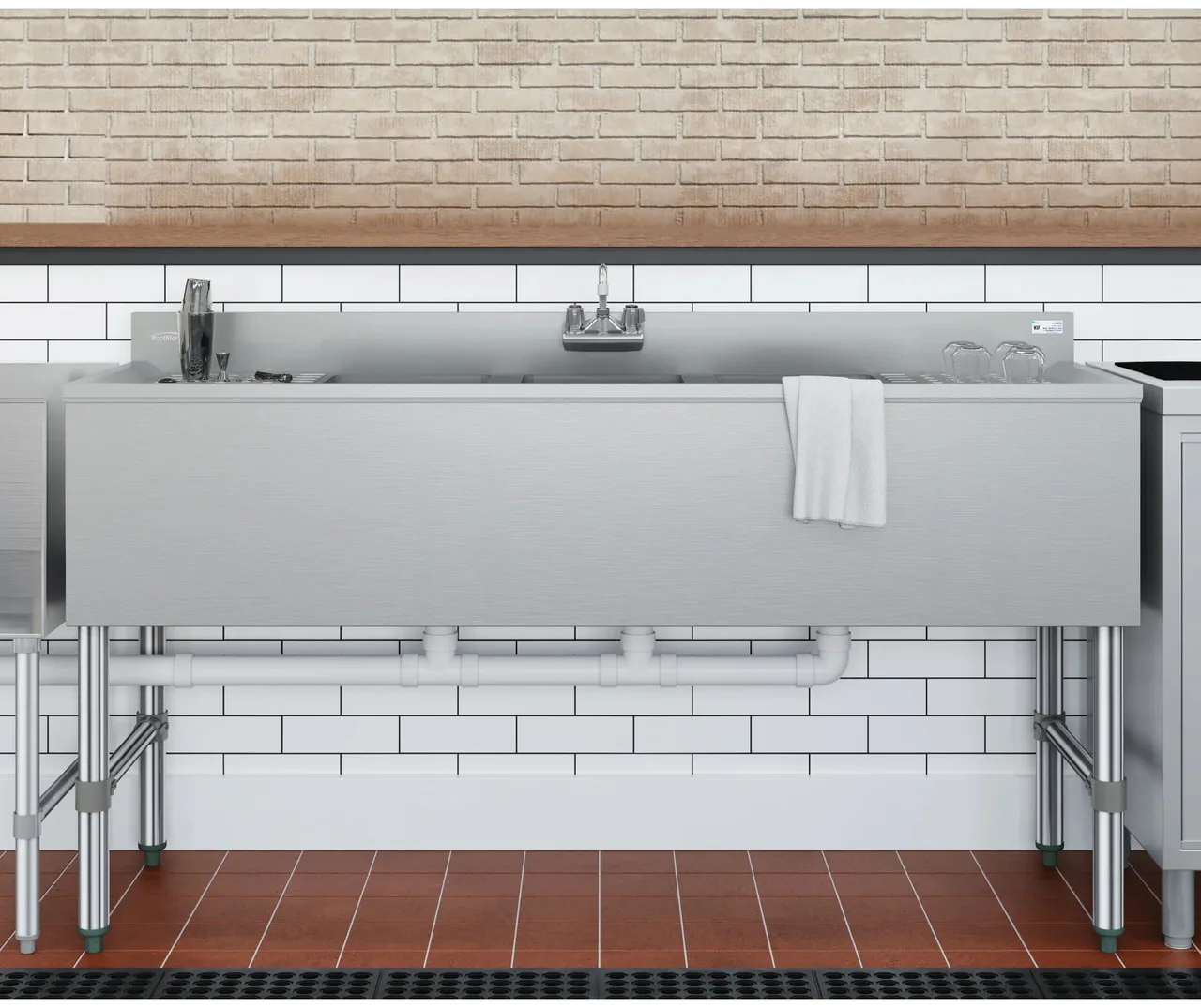 Koolmore SBR3B60-LR-320 60" Underbar Sink Units, Compartment with 2 Drainboards