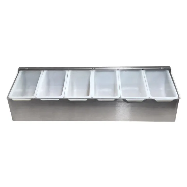 Omcan USA 80867 Condiment Bar Holder – 6-Compartment Steel Base with Clear Cover, Organizer