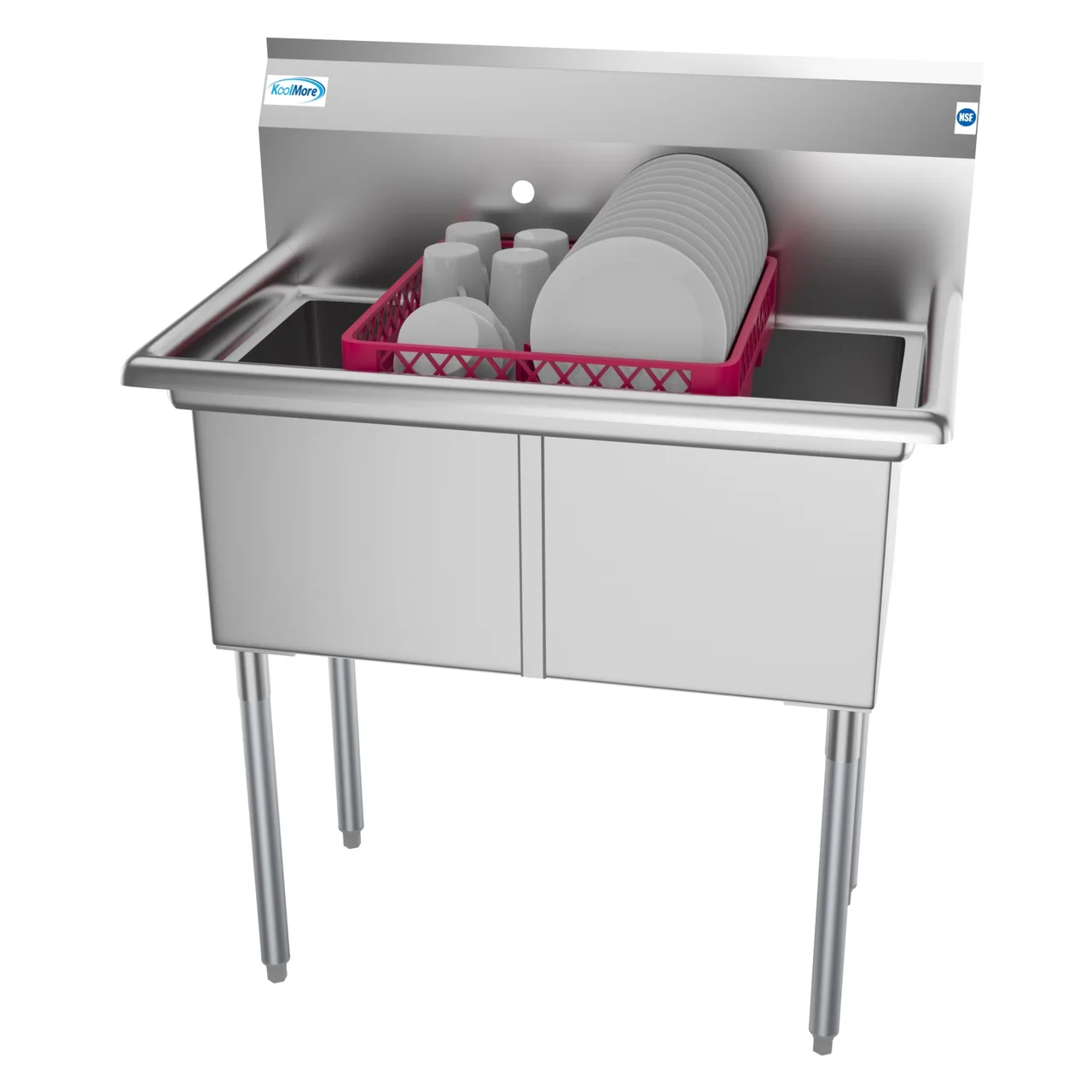 Koolmore SB151512-N3 36" Two Compartment Sink, 15"W x 15"L Bowl Without Drainboard