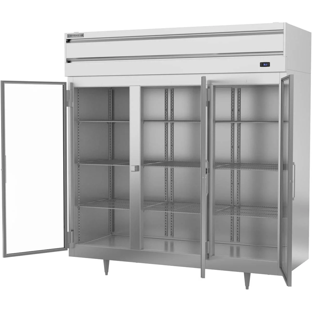 Beverage Air PR3HC-1BG 77.75'' 3-Section Reach-In Refrigerator w/ 3 Glass Full Doors, Top Mounted, 68 cu. ft.