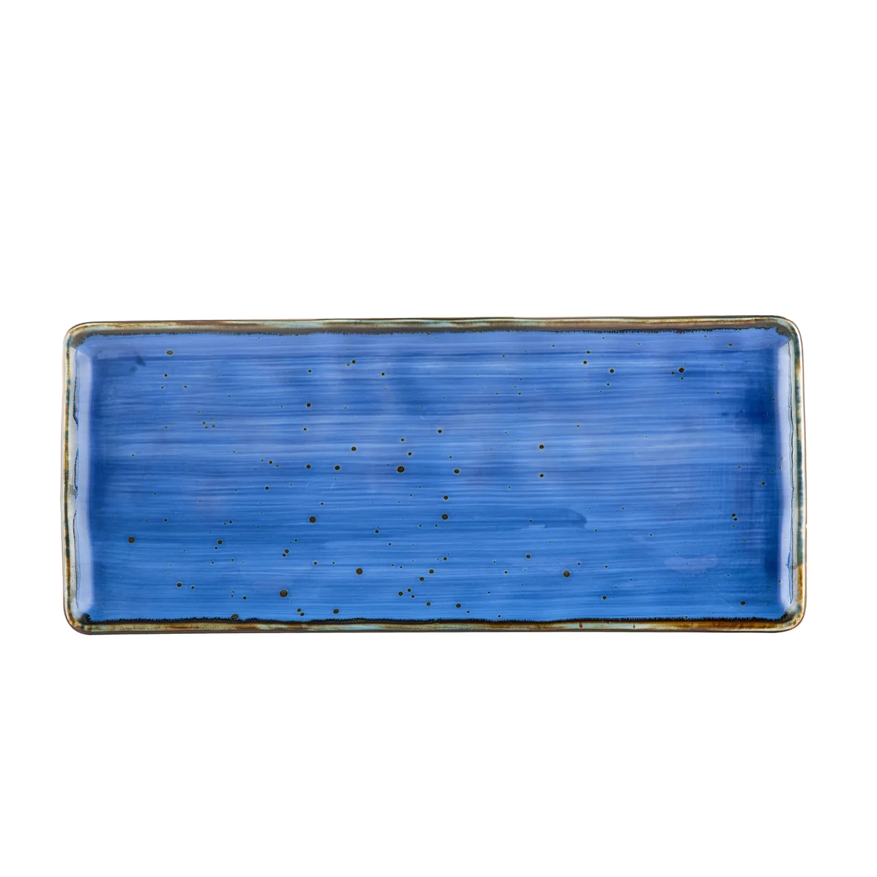 CAC China TUS-RT13-BLU Tucson Platter 12" x 5-1/8" x 1/2" Porcelain Blue Glaze Curved Edge - Dozen