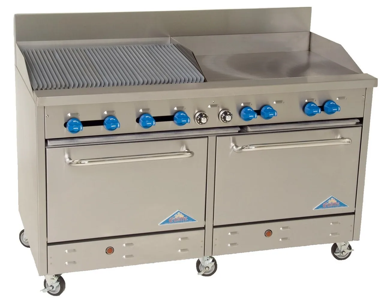 Comstock-Castle F33018-42-1.5RB 60" Gas Restaurant Range w/ (1) 42" Griddle, (1) 18" Charbroiler, (1) Standard Oven, (1) Space Saver Oven, 210.000 BTU
