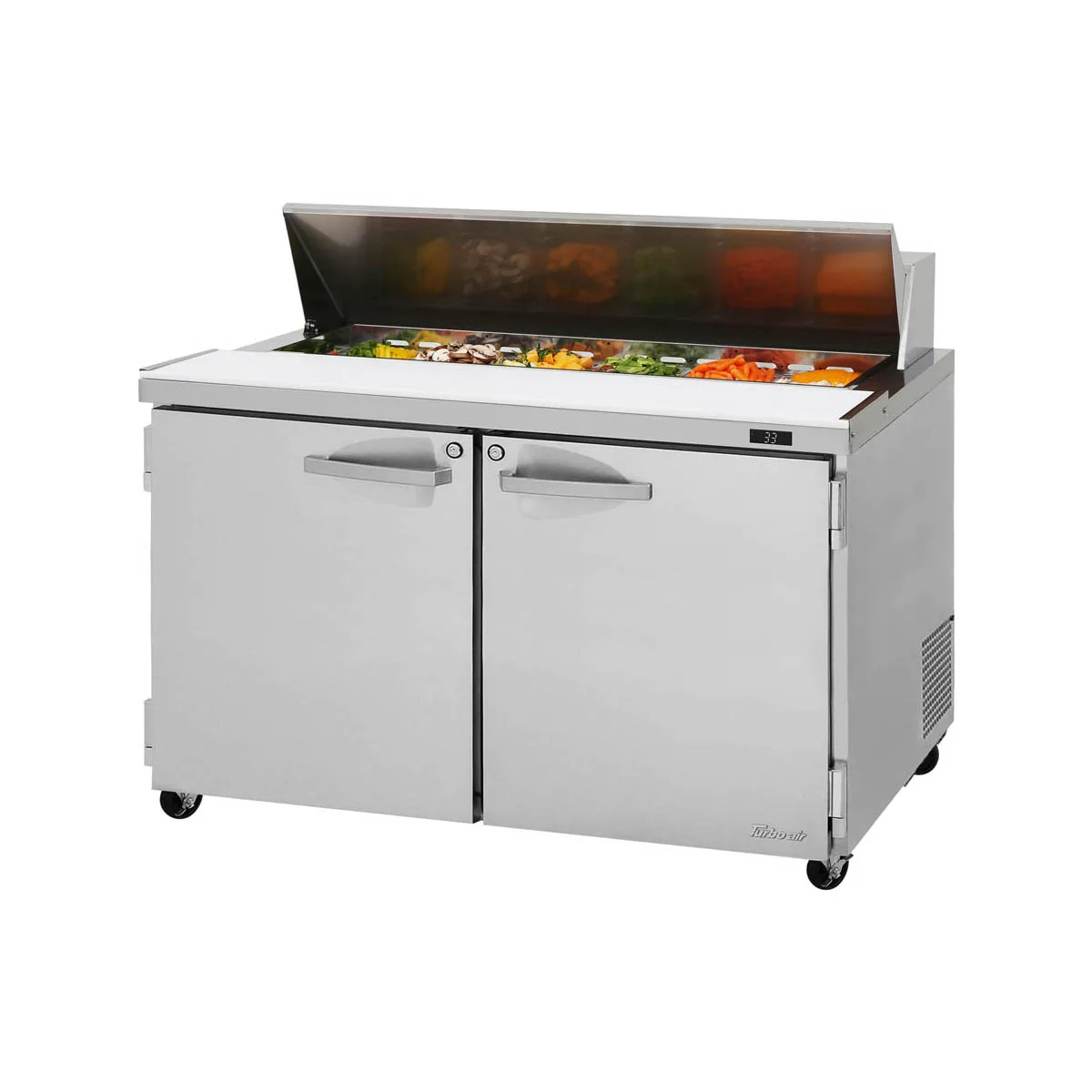 Turbo Air PST-48-N 48" Two Section Sandwich / Salad Prep Table w/ 2 Doors, 12 Pans