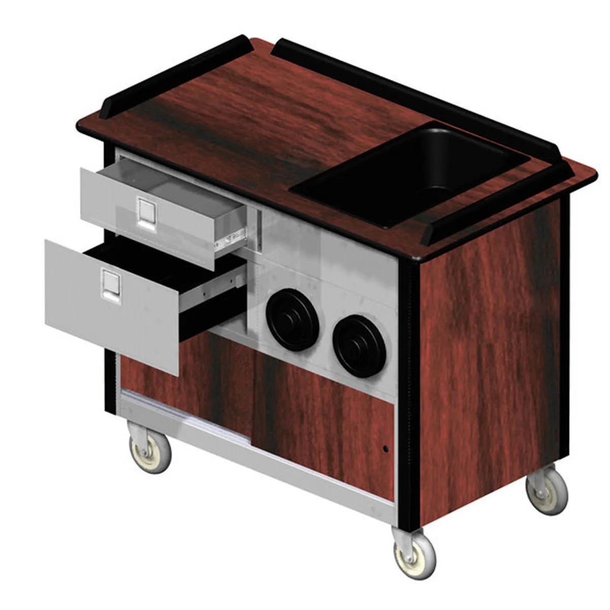 Lakeside 690-10 Food Cart w/ Drawers, Stainless Steel Storage Compartment with Sliding Doors
