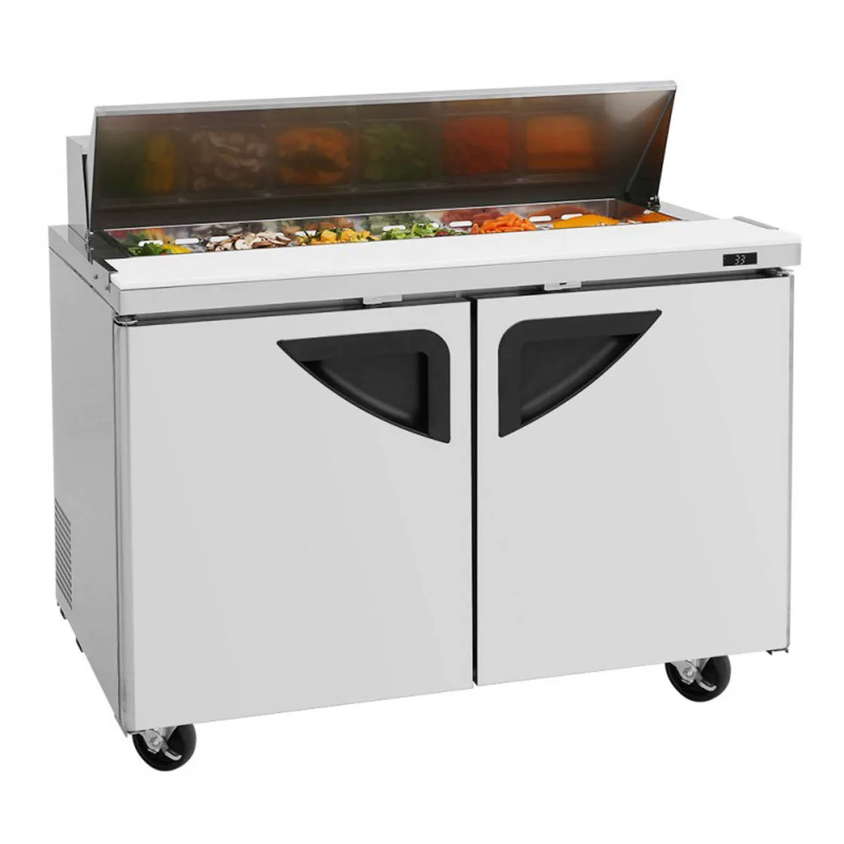 Turbo Air TST-48SD-N 48" Two Section Sandwich / Salad Prep Table w/ 2 Doors, 12 Pans