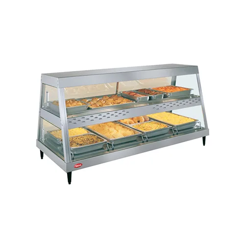 Hatco GRHD-4PD 58 1/2" Glo-Ray® Heated Display Case, Countertop, See-Thru Design, (4) Pan Dual Shelf