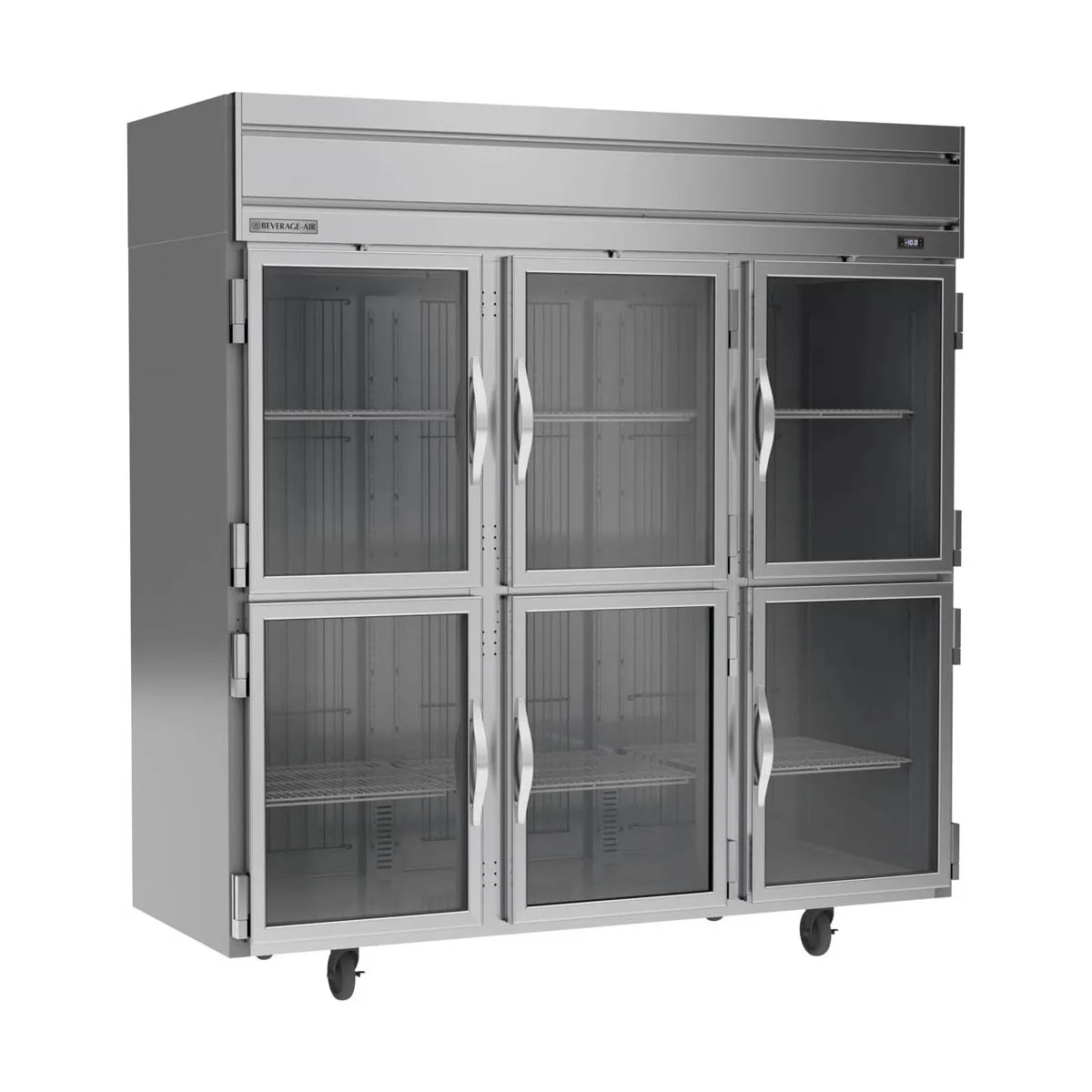 Beverage Air HF3HC-1HG 78" 3-Section Reach-In Freezer, 6 Half Glass Doors, Top Mount, 69.1 cu. ft., Stainless Steel Front