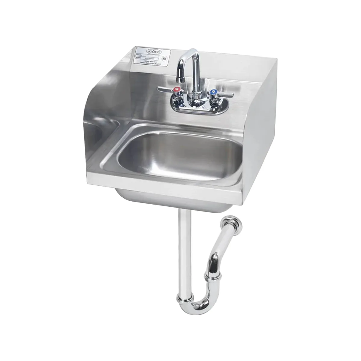 Krowne HS-5 15" Wall Mounted Hand Sink with Faucet & P-trap- 20 gauge / 3 Splashes