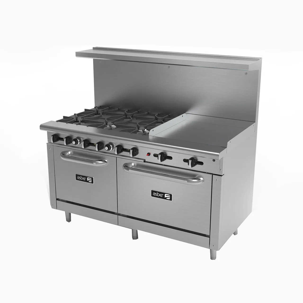 Asber AEMR-2-G36-B4-60-H 60" Gas Restaurant Range w/ (4) Burners, 36" Griddle, (2) Ovens, 252.000 BTU