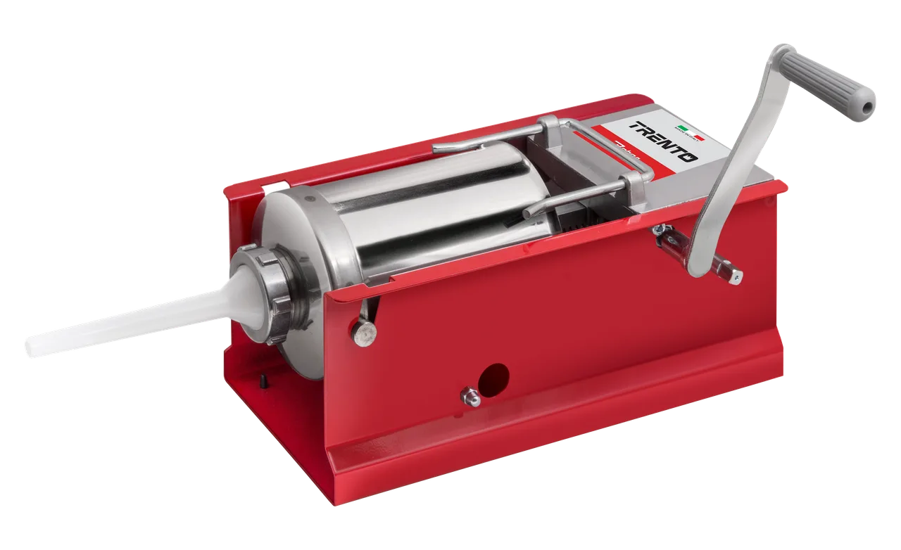 Omcan USA 48160 Trento Manual Sausage Stuffer, 7 lbs. Capacity, Stainless Steel, Horizontal, Red Enameled Steel