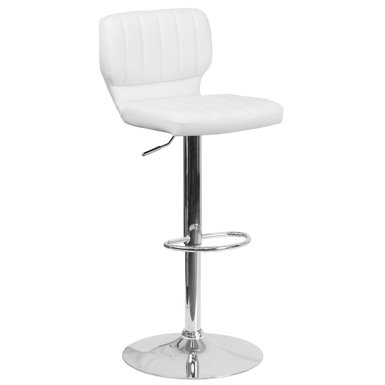 Flash Furniture CH-132330-WH-GG White Vinyl Swivel Barstool with Upholstered Back and Seat, Adjustable Height 34.5-43in