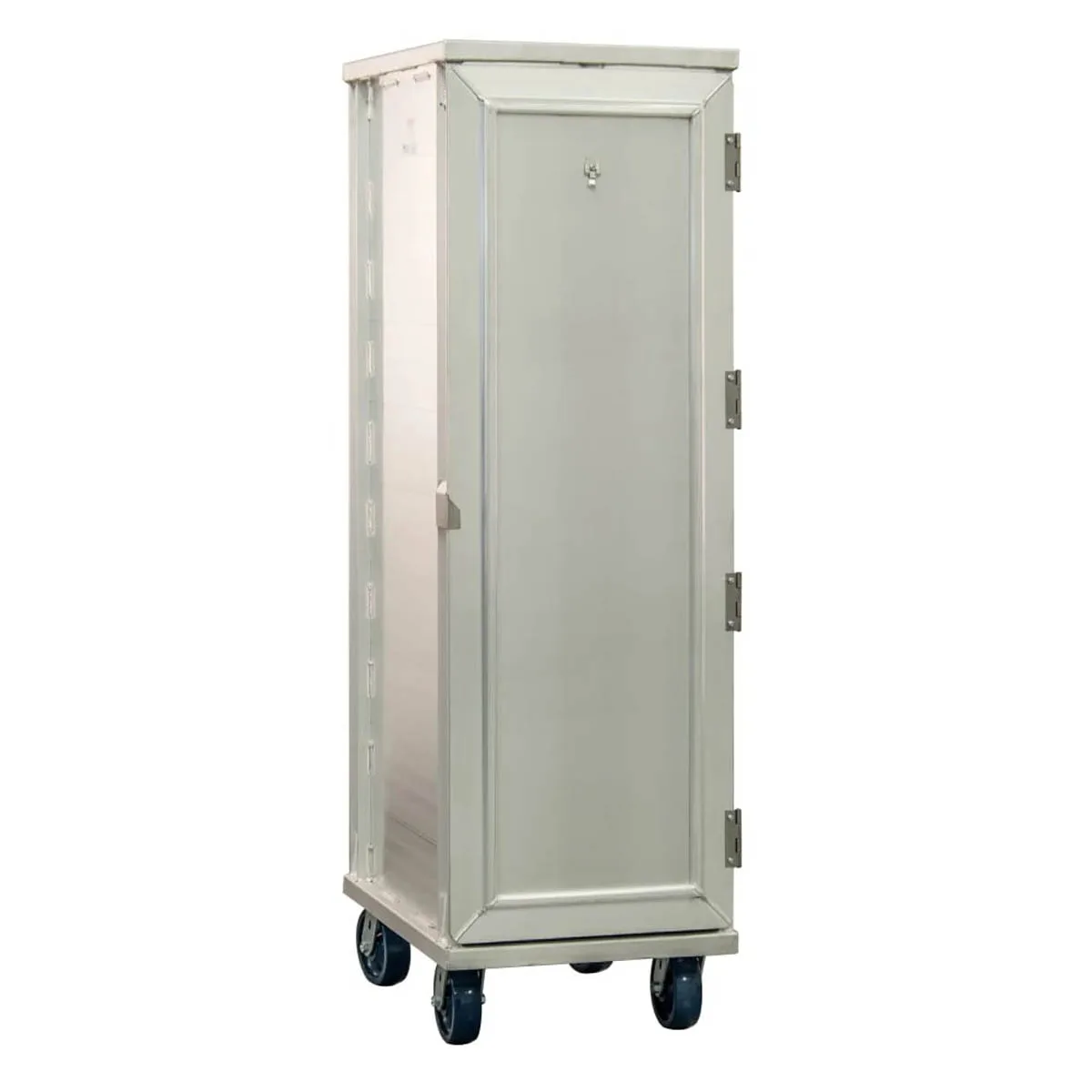 New Age 1290WDW 38 Pan Aluminum Mobile End Load Enclosed Sheet Pan Rack w/ 1 1/2" Bottom Load Slides