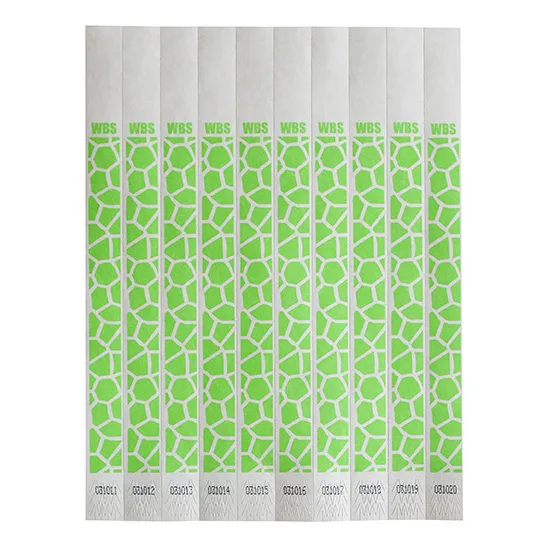 Winco WB-100G-D Bar Maid Wristbands, 3/4" W x 9.5" L Tyvek Green, Sequentially Numbered - 500/Pack