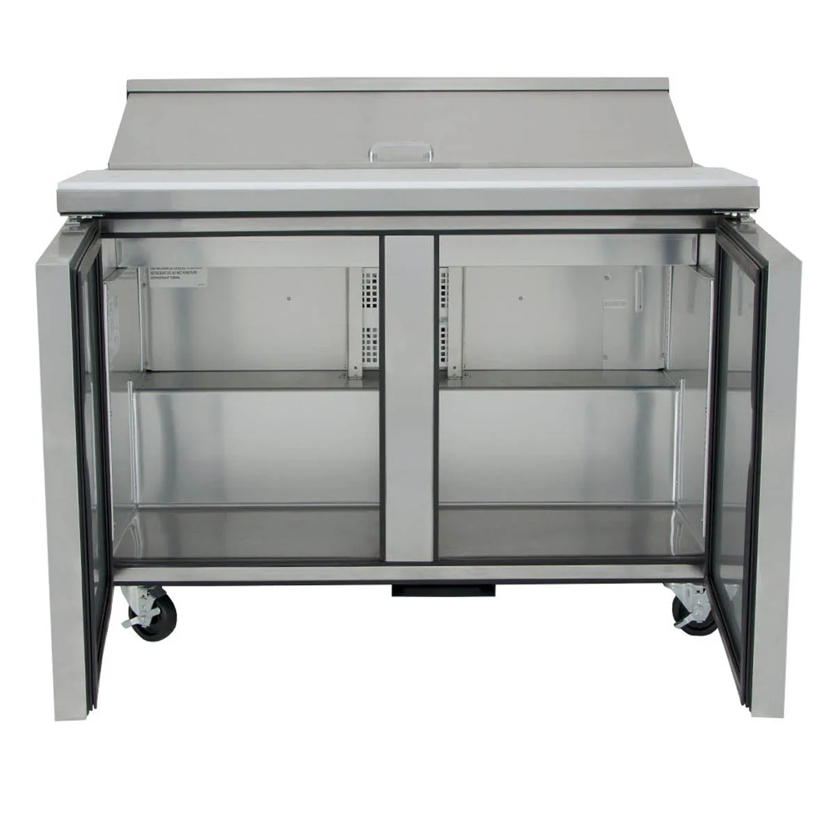 True TSSU-48-12-HC 48" Two Section Sandwich / Salad Prep Table w/ 2 Doors, 12 Pans