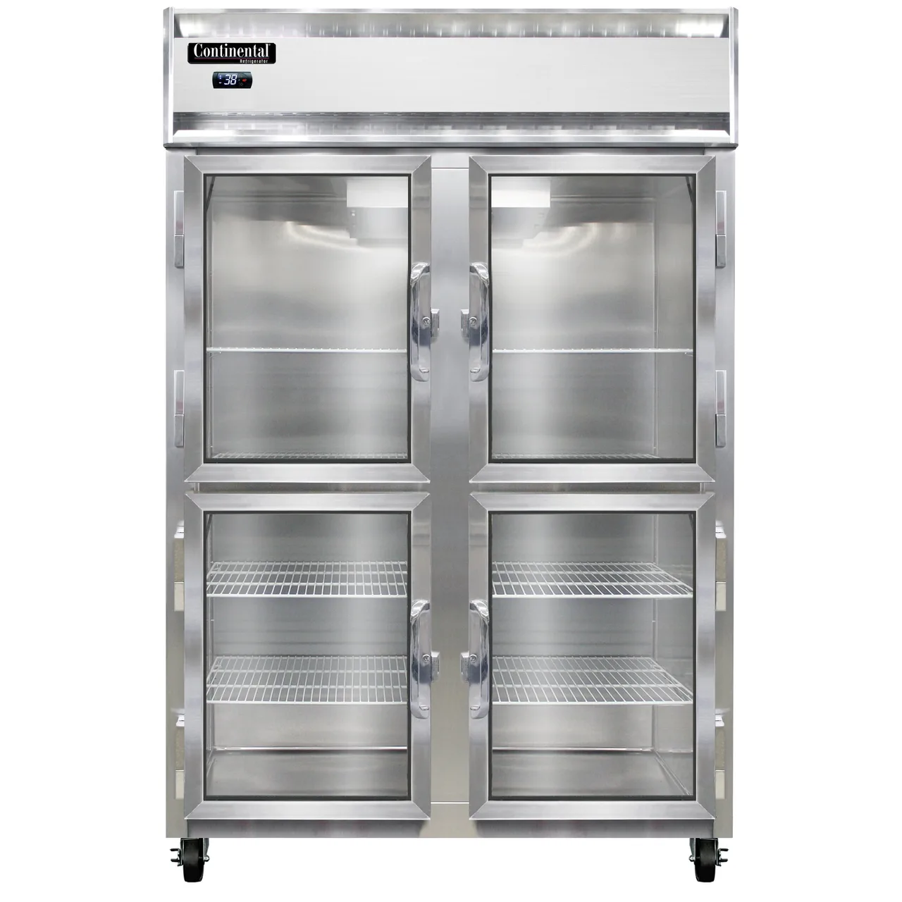 Continental Refrigerator 2RNGDHD 52" 2-Section Reach-In Refrigerator w/ 4 Glass Half Doors, Stainless Steel Front Aluminum Exterior, 48 cu.ft.