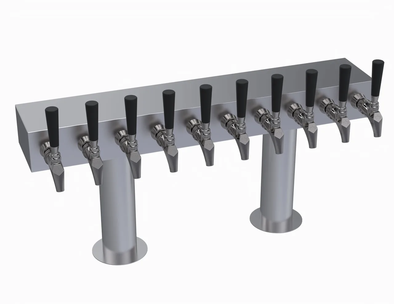 Krowne KDTH-10S Double T-Head Beer Tower 30" Countertop 12-Tap Columns Stainless Steel Glycol-Cooled