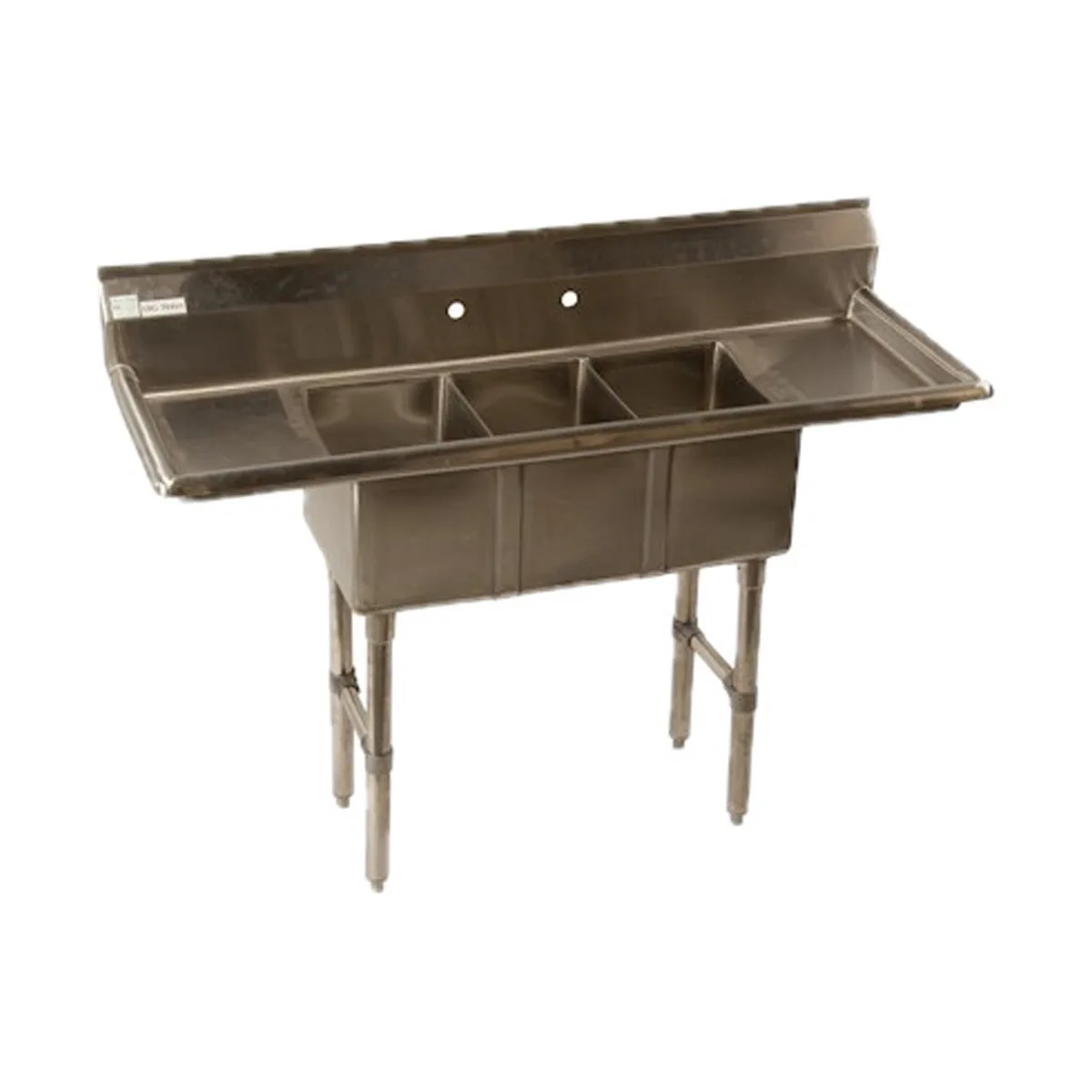 Klinger's Trading CON32D 54" Three Compartment Sink, 10"W x 14"L Bowl With 2 Drainboards