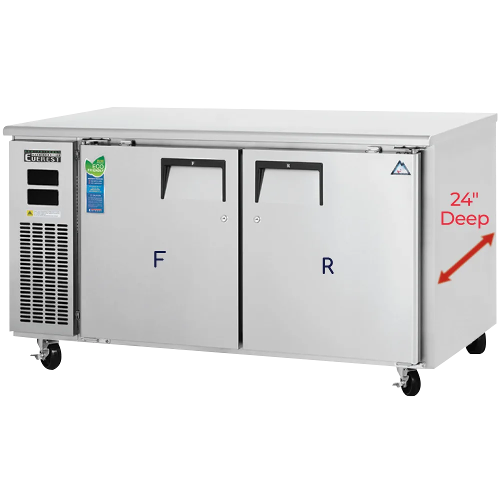 Everest Refrigeration ETRF2-24 59" Undercounter/Worktop Refrigerator Freezer w/ 2 Doors, 6.0 (R) & 6.0 (F) cu. ft.