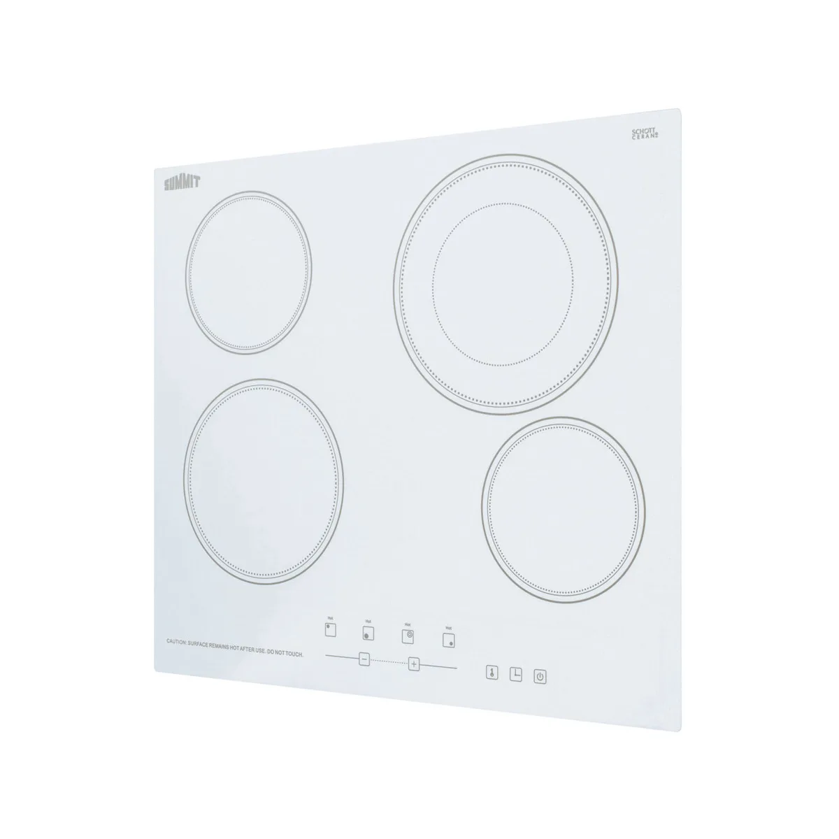 Summit CR4B23T6W 23 1/4" Electric Radiant Cooktop w/ (4) Burners, White Ceramic Glass, Digital Controls, 6.4 kW, 220v