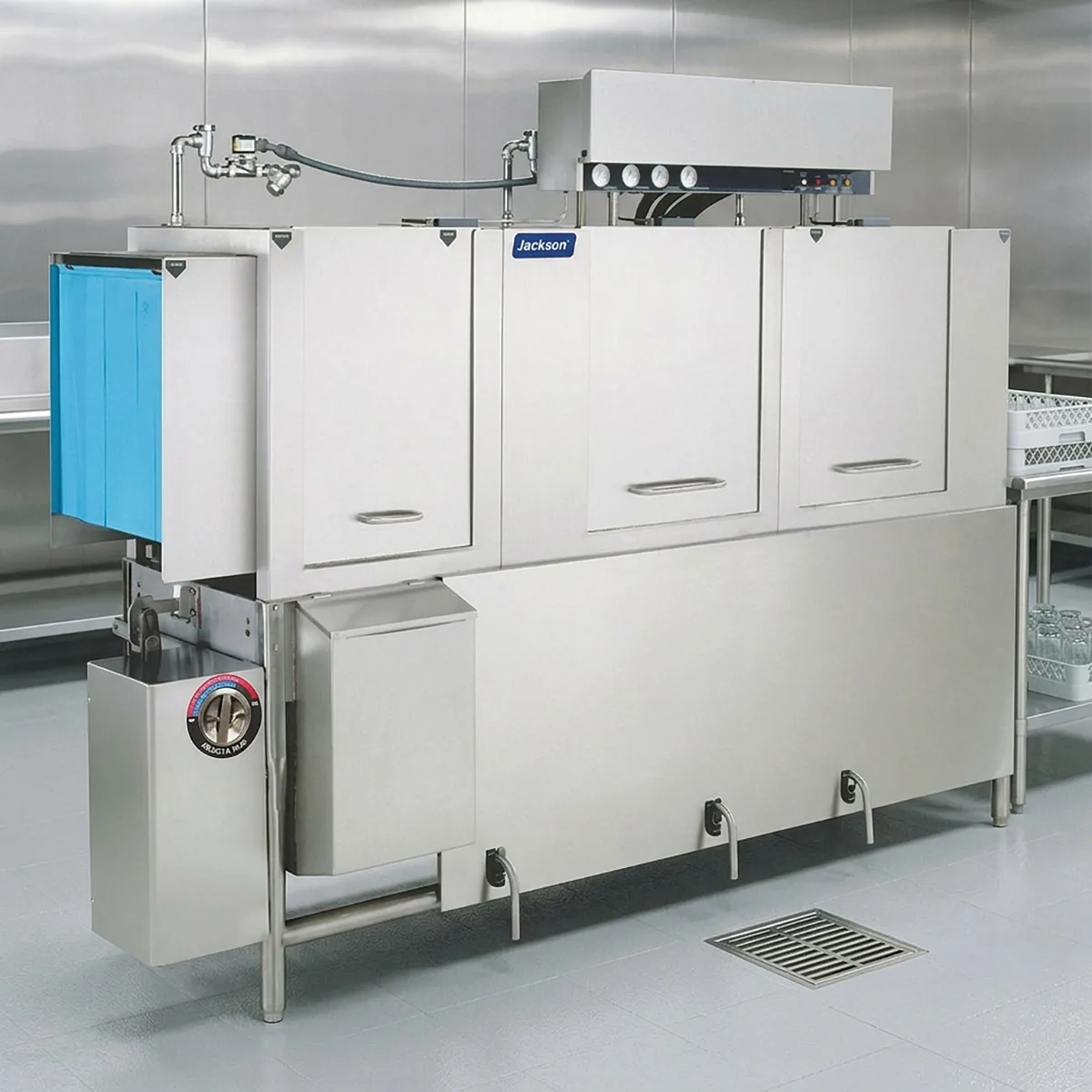 Jackson WWS AJ-86CE 86" Conveyor Dishwasher, 287 Racks/Hr - 222 Gal/Hr - High Temp without Booster