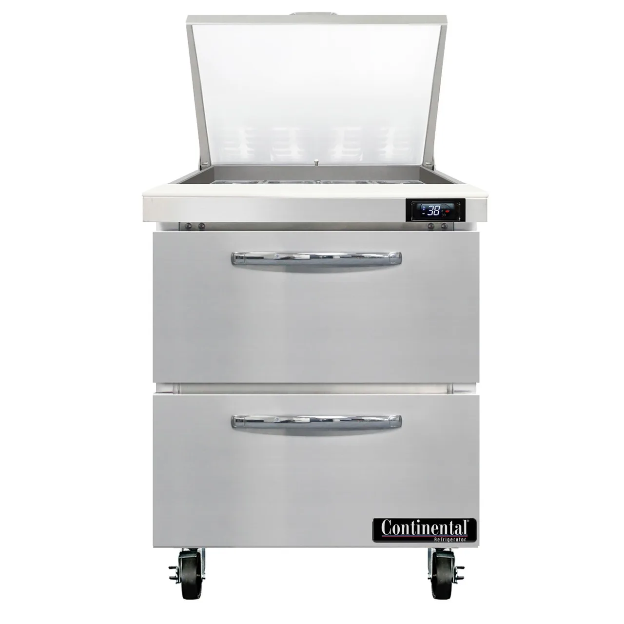 Continental Refrigerator SW27N12M-D 27" Mega Top Sandwich Prep Table w/ 2 Drawers, 12 pans