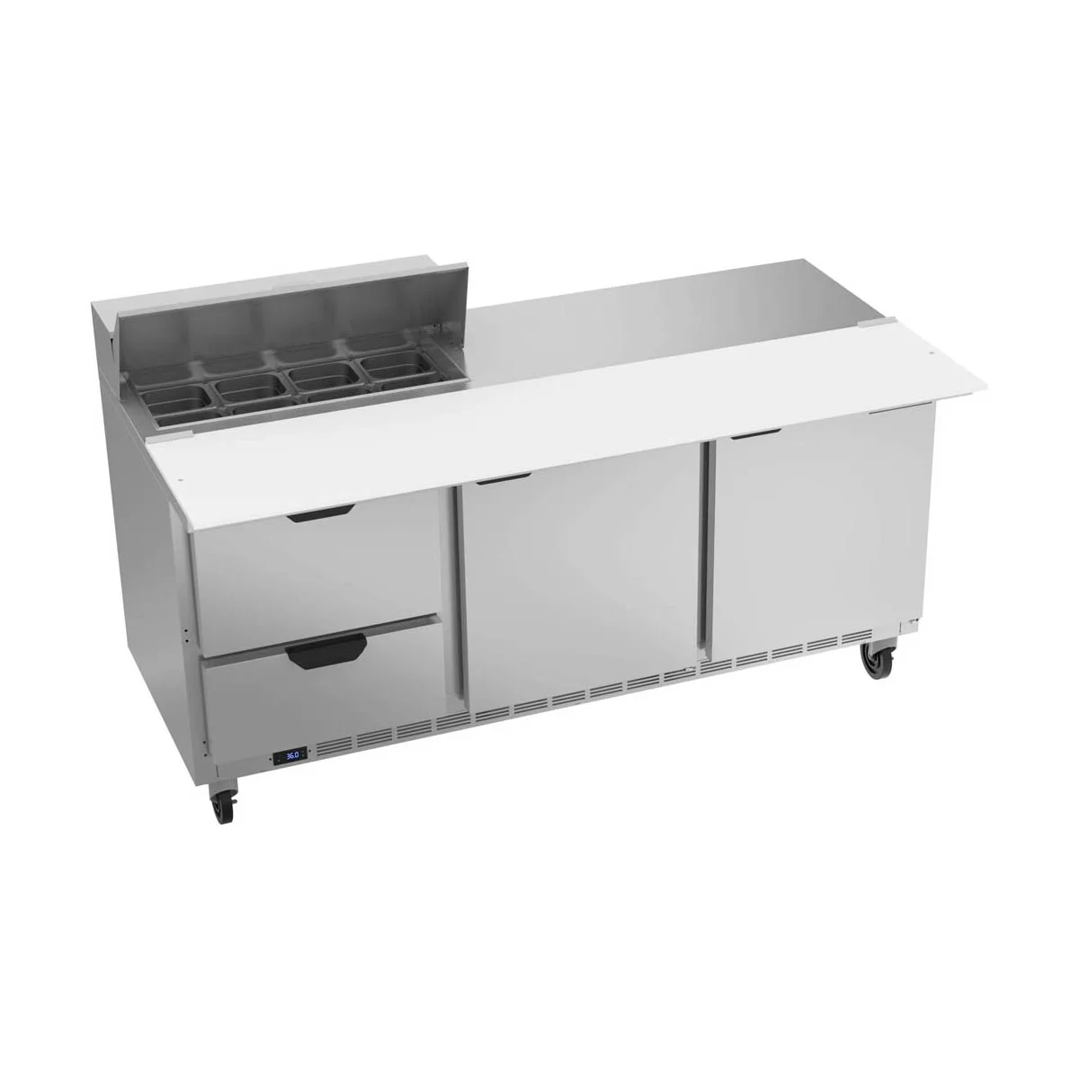Beverage Air SPED72HC-08C-2 72" Three Section Sandwich/Salad Prep Table w/ 2 Drawers & 2 Doors, 8 Pans