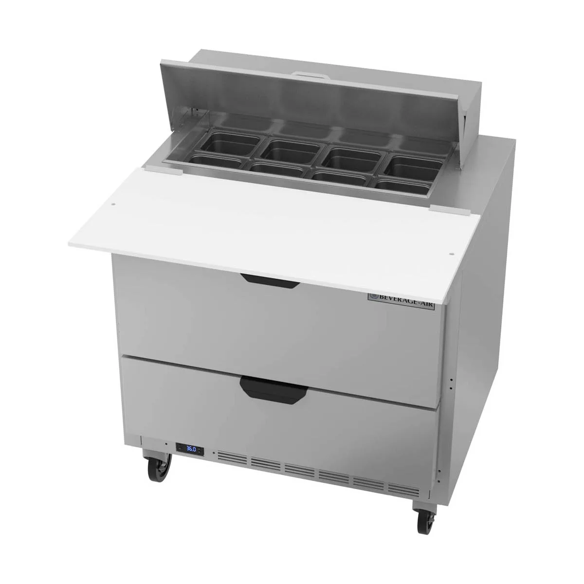 Beverage Air SPED36HC-08C-2 36" One Section Sandwich/Salad Prep Table w/ 2 Drawers, 8 pans, 10 cu. ft.