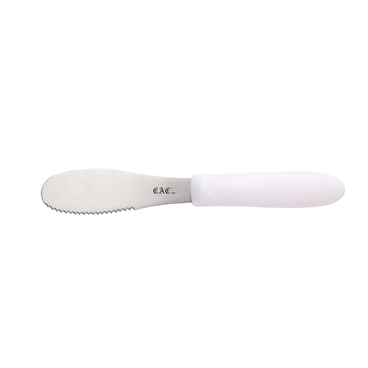CAC China SPSP-4WT Spreader, 3-7/8", Stainless Steel, Serrated Plastic Handle, White