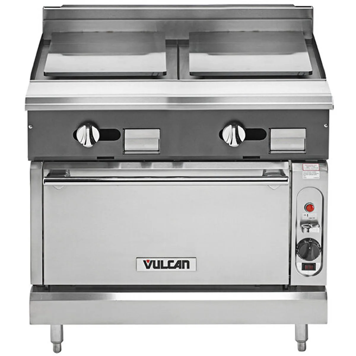 Vulcan V2P36C 36" Gas Heavy Duty Range w/ (2) Planca Griddles, (1) Convection Oven, 67.000 BTU