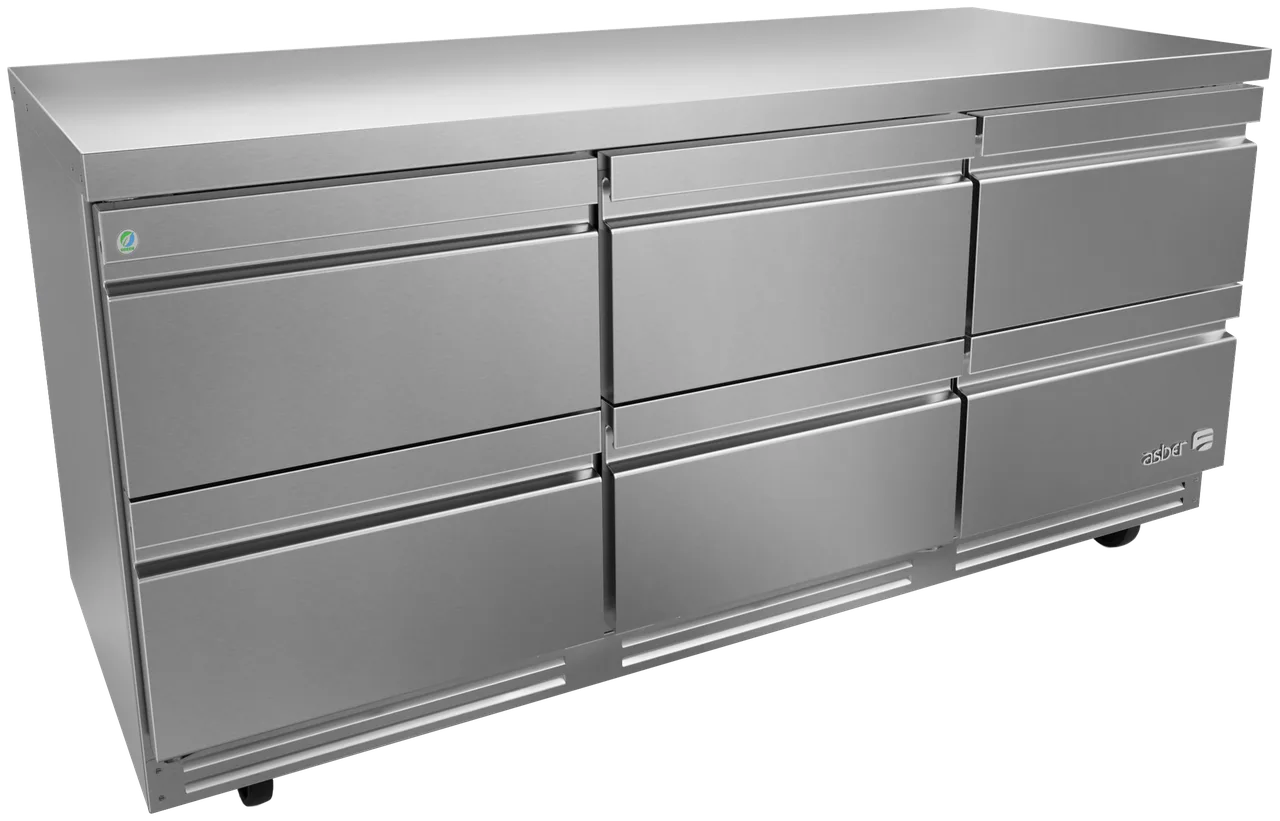 Asber AUTR 72 D6 P 72" 6-Drawer Undercounter Refrigerator, Stainless, Front Breathing, 25.4 cu. ft.