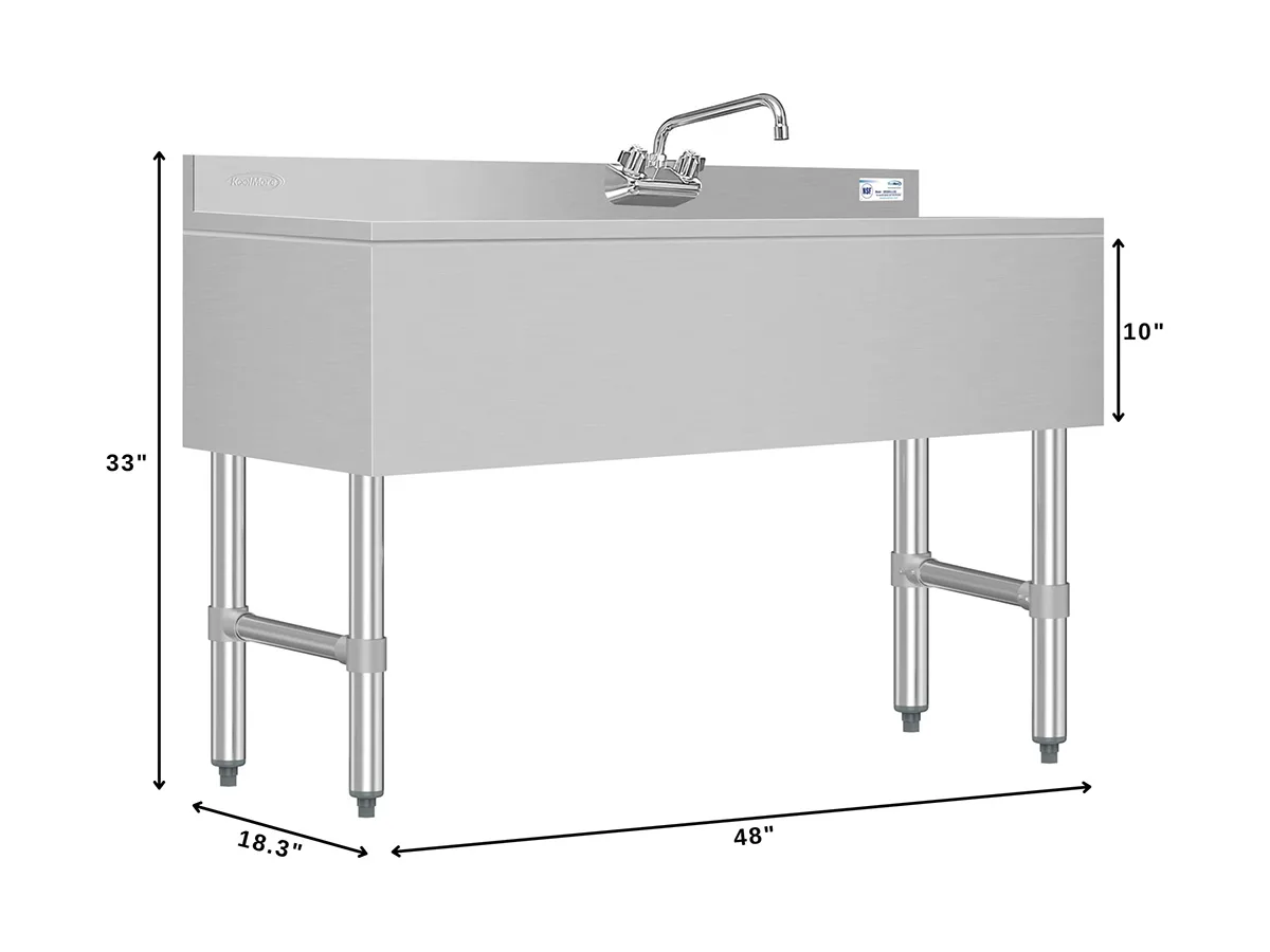 Koolmore SBR3B48-L-320 48" Underbar Sink Units, 3 Compartment with Left Drainboard