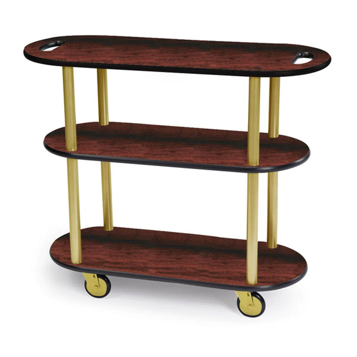 Lakeside 36204 Oval Serving Cart with 3 Shelf, Handle Cut-Outs on Top Shelf, Laminate Finish