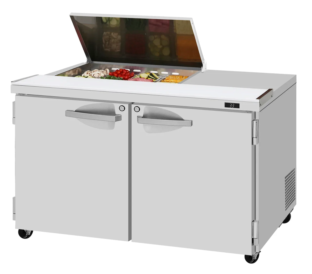 Turbo Air PST-48-08S-N-FL 48" 2-Door Sandwich and Salad Prep Table, 8 Pans, Stainless Steel