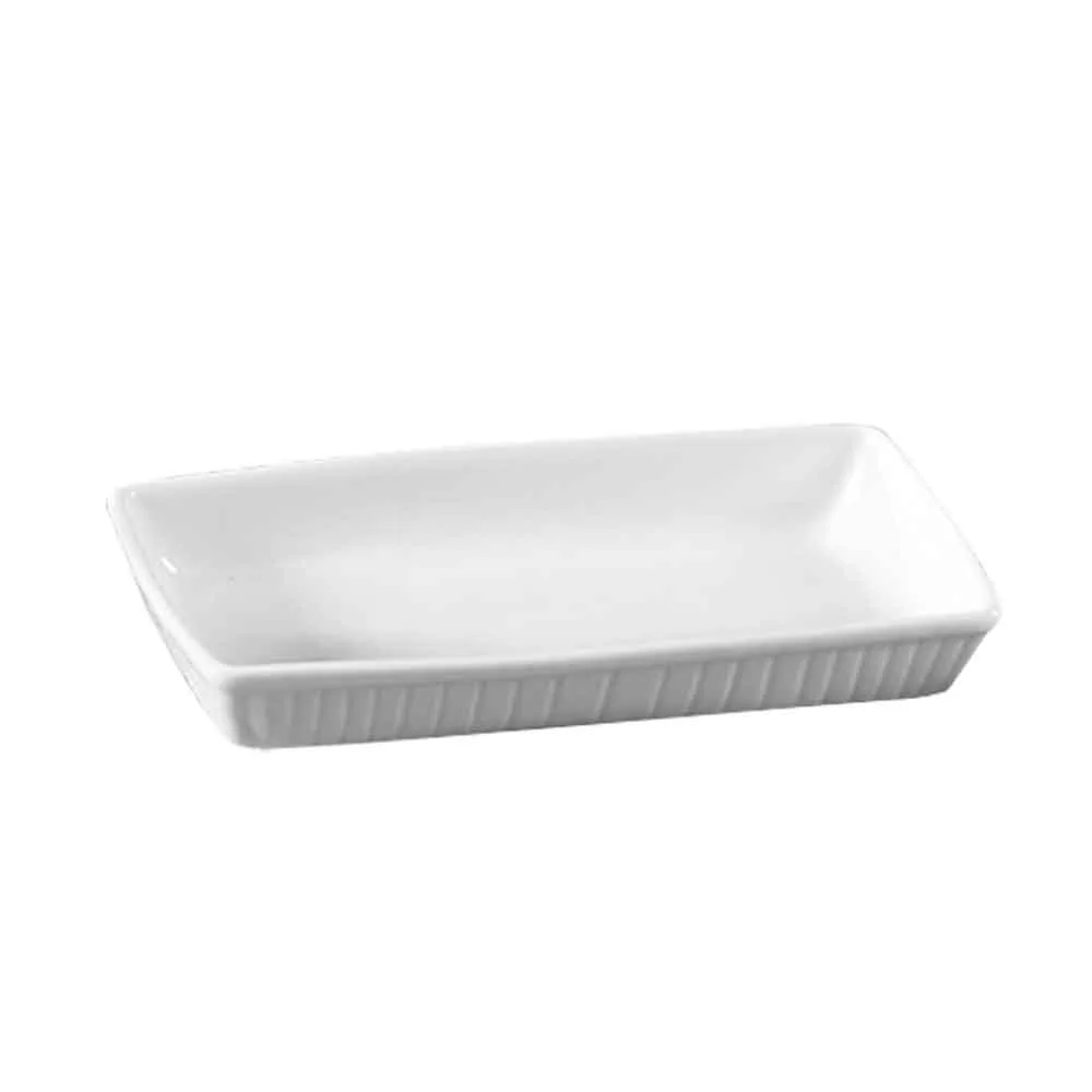 CAC China TSP-10 - 15-3/4" x 10-3/4" Porcelain Serving Platter, Embossed Rim, Dishwasher Safe