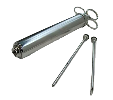 Omcan USA 10484 Long Meat Pump, 4 Oz, Includes Two Needles, Brass Construction