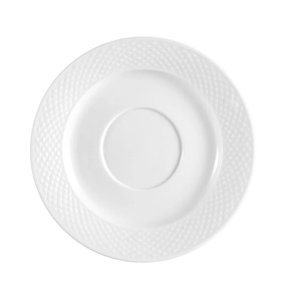 CAC China BST-2 Boston Cup Saucer, 6" Dia x ½" H Round Embossed Porcelain, Super White - 1 Dozen