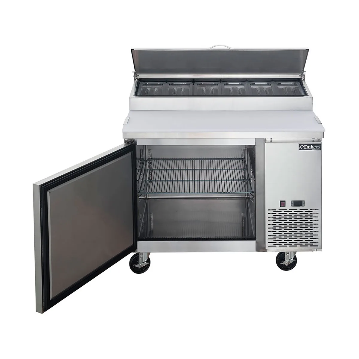 Dukers Appliance Co DPP44 44" Refrigerated Pizza Prep Table w/ 1 Door, (6) 1/3 Size Pans 